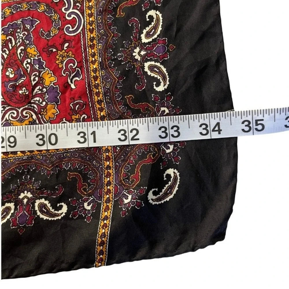 Ann Taylor Silk Scarf Made in Italy Black Red Paisley Polka Dot Square Large Vtg